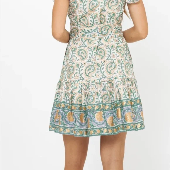 OLIPHANT design ruffle collar mini marseille Floral gold Dress S NWOT romantic - Picture 5 of 11